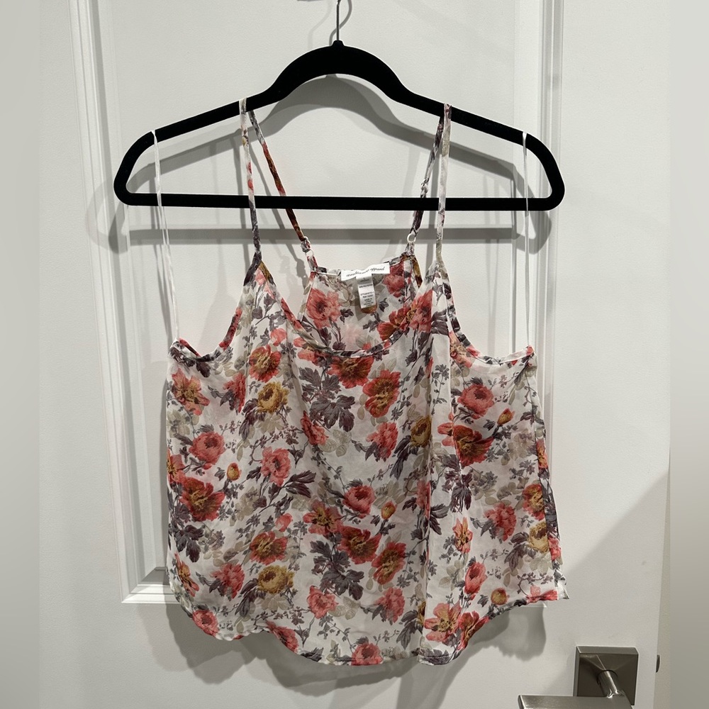 Ambiance Apparel Sheer Cami Floral White Crop Top Large